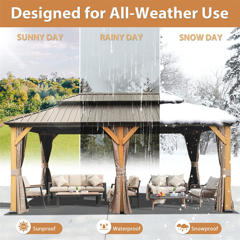 mondawe Dorey 20 Ft. W x 12 Ft. D Solid Wood Patio Gazebo mondawe Dorey 20 Ft. W x 12 Ft. D Solid Wood Patio Gazebo